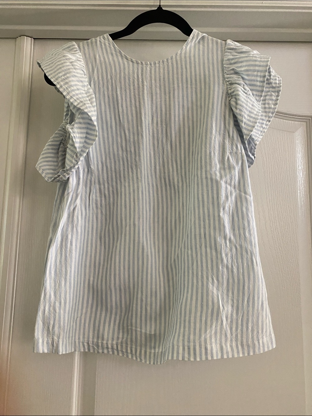 a new day Blue & White Striped Ruffle Sleeve Top